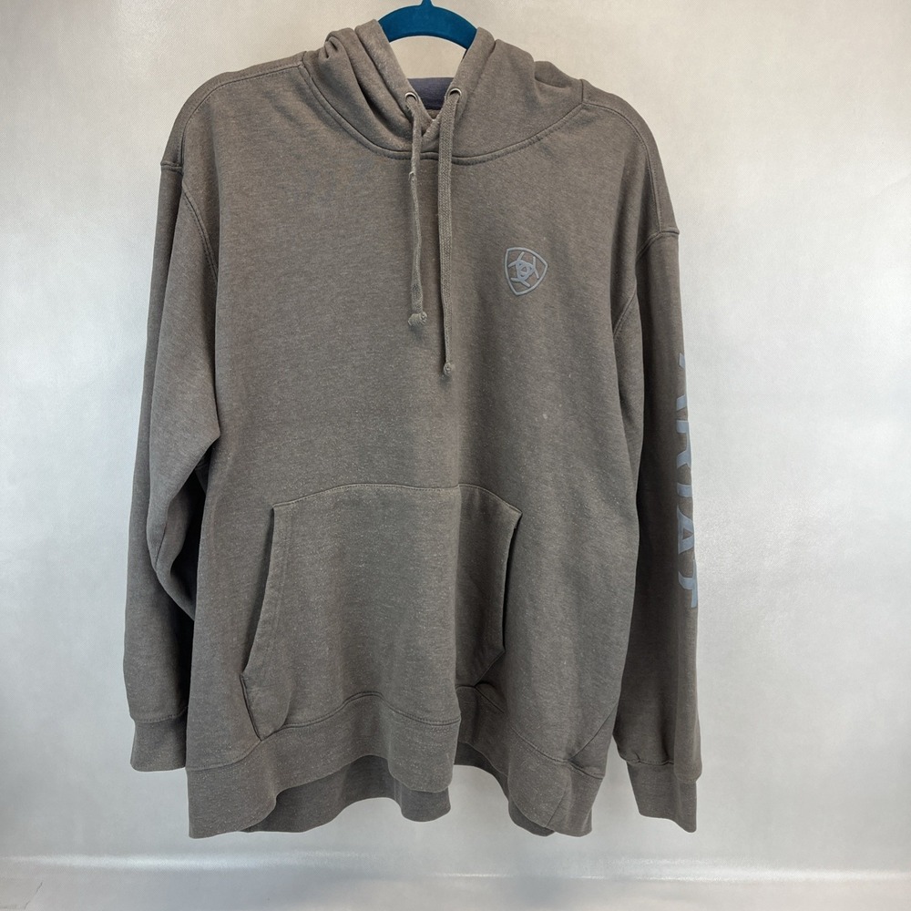 Ariat Mens Sleeve Logo Hoodie Grey Pullover Sweatshirt Mens 3XL